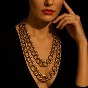 VINTAGE CHICOS HEAVY GOLD TONE LONG CHAIN NECKLACE MULTI WRAP STATEMENT PIECE